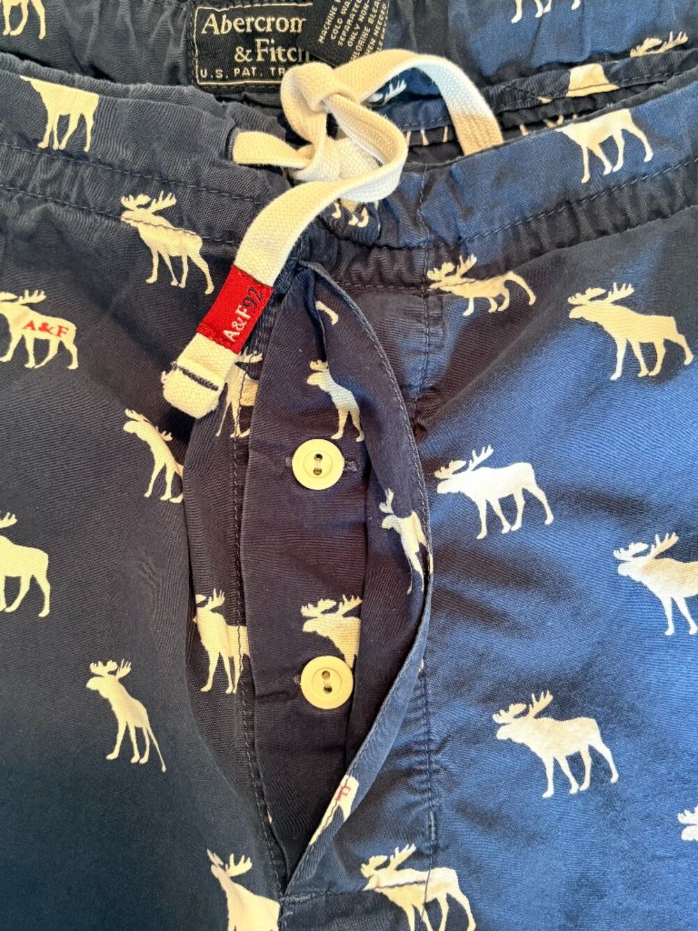 VINTAGE Abercrombie & Fitch Pajama Pants XL Blue Moose Logo Y2K Iconic Sleepwear - Picture 5 of 7